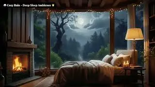 Cozy Room Ambience - Rain in the Forest & Piano Music for Deep Sleep, Fireplace, Study