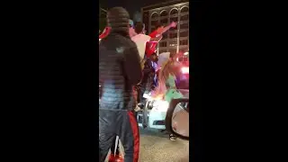 Police car damage in Sunday AM crowd