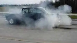 1955 Chevy show car runs 11.0's burnout and takeoff