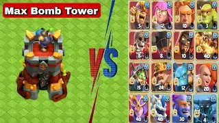 Max Bomb Tower Vs All Max Super Troops | Clash of clans.