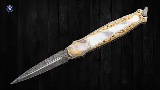 Warren Osborne Custom Knife Pearl Interframe Lockback Dagger Engraved by Jon Robyn