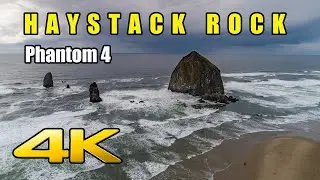 HAYSTACK ROCK 4K Aerial Drone video - Iconic Image of the Pacific Northwest Coast, Cannon Beach, OR