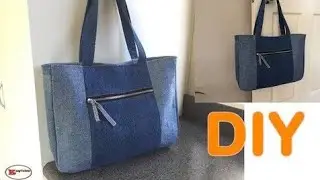 EASY MAKING CURVED SIDE BAG WITH FRONT ZIPPER POCKET | BAG SEWING TUTORIAL | OLD JEANS REUSE IDEAS