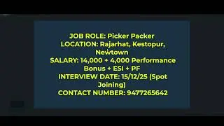 Picker Packer Job in Rajarhat, Newtown & Kestopur | Logistics Company Vacancy | JOBEASYGO