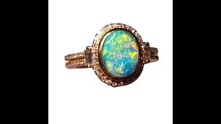 Gem Australian Opal and Diamond Ring 14k Gold - 7046 | FlashOpal