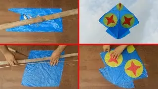 kite making with shopping bag and bamboo sticks at home in easy steps - kite crafts - Diy kites