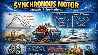 Synchronous Motor Explained in Hindi ⚡ | Torque, V-Curves, Hunting & Applications