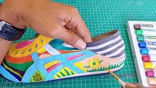 Learn To Drawing Acrylic Paint -  Recolor unused shoes with abstract images