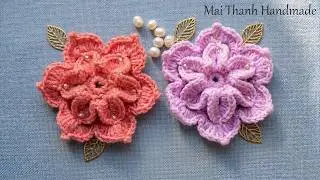 How to Crochet 3D flower tutorial I Hướng dẫn móc hoa len 3D - Mẫu hoa lan 2 lớp