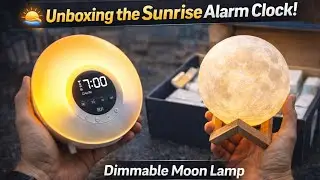 🌅 Unboxing the Sunrise Alarm Clock! | Dimmable Moon Lamp & Dual Alarm for Better Sleep ✨⏰
