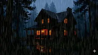 Pine Forest Log Cabin: Dramatic and Moody Atmosphere During a heavy Night Rain