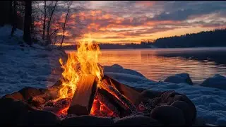 Winter Forest Escape: Campfire by the River for Deep Relaxation 🔥🌲
