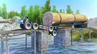 MASSIVE Logging Truck Transports GIANT Tree Through DEADLY Bridge