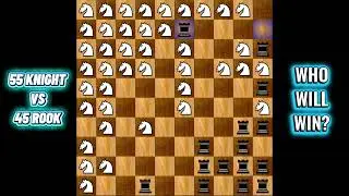#chess #queen #pawn Crazy battle chess - 55 Knight vs 45 Rook - Who will win?