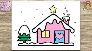 How to Draw a Christmas House Easy | How to Draw a House in Winter Snowfall Easy