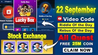 X Empire Stock Exchange Cards 22 September | New video code, Riddle of the day & Rebus of the day