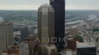 5K aerial video orbiting BNY Mellon Center and U.S. Steel Tower, Pittsburgh, Pennsylva.. | AX107_176