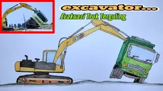Excavator Berhasil Evakuasi Truk Terguling Tanpa Bantuan Alat Berat Creen
