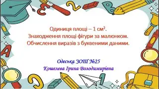 Одиниця площі – 1 см2. Знаходження площі фігури за малюнком.Обчислення виразів з буквеними даними.