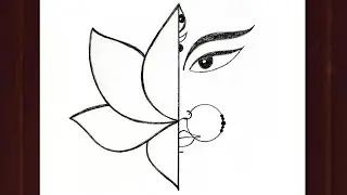 Durga Maa Half Face Drawing with Lotus || Easy Pencil Sketch || Step by Step Drawing