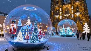 🎁 1 Hour+ of Cozy Christmas Market Vibes 🎶 Snowy Winter City, Holiday Lights & Relaxing Music ❄️