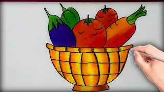 Vegetables basket drawing | How to draw Vegetables basket drawing | Easy basket drawing