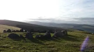 The wild Welsh Berwyn hills above Cynwyd including the amazing Moel Ty Uchaf Stone Circle Wales UK