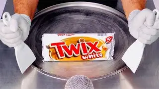 Twix White - Ice Cream Rolls with Twix Chocolate Candy Bars with white Chocolate and Caramel (ASMR)