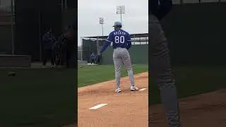 Kumar Rocker with his first bullpen session of Texas #Rangers spring training.