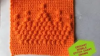 how to crochet square with bobble stitch chart -  crown