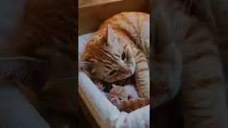 Sweetest Nap: Mama Cat and Her Tiny Kittens 🐱💤💕
