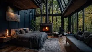 3-Hour Luxury Rainy Forest Cabin 🌧️🔥 | Glass Walls, Fireplace Ambience & Relaxing Sounds