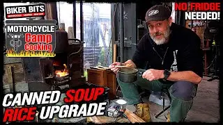 Canned Chunky Soup Rice Upgrade - Motorcycle Camp Cooking
