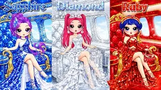 Rumi, Zoey & Mira Glow Up in Diamond, Ruby & Sapphire Airplane Fashion | DIY Fashion Paper Dolls