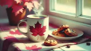 Coffee mug with maple leaf and chocolate chip cookies painting | Fall Frame TV art | Food art #4k