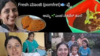 Fresh ಮಾಂಜಿ (pomfret)🐟fry|ಫ್ಯಾಮಿಲಿದೋಟ್ಟಿಗೆ Joly😍|ಅಮ್ಮ ದೈ ಎಂಚ ನಡಪೆರ್ ತೂಲೆ|@Deesha_ganiga_tuluvlog