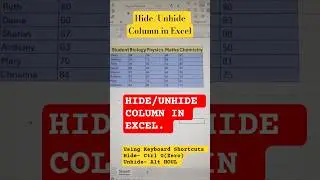 Hide/Unhide Column in Excel#exceltips#excel#shorts#exceltricks