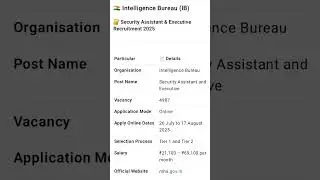 IB ACIO Form Fill up 2025| IB ACIO Apply online 2025