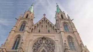St. Paul's Church or Paulskirche timelapse. Looking up perspective. Munich, Bavaria, Germany.