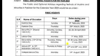 Public holidays in pakistan details 2023
