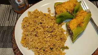 Stuffed peppers with Italian sausage.
