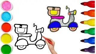 How To Draw cute Scooter Drawing, Painting & Coloring For Kids and Toddlers_ Child Art 🐋🌈🎨