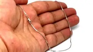 10k White Solid Gold Mirror Box Chain Necklace, 0.8mm