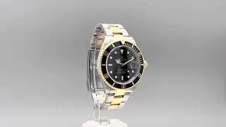 Pre-owned Rolex Submariner Date Black DIal 16613LN Stainless Steel/18K Gold 360 view.
