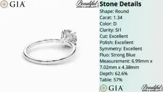 1.34ct D-Colour 3Ex Round Natural Diamond Engagement Ring