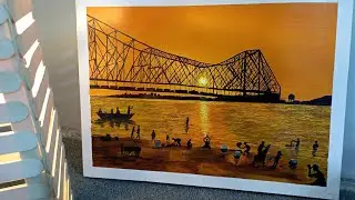 Sunset on the river painting.. || Howrah bridge || acrylic painting tutorial.. by Artistic Sidra..