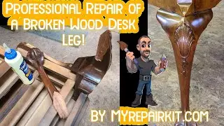 Professional repair of a wooden desk leg broken completely in half. Restoration by My Repair Kit LLC