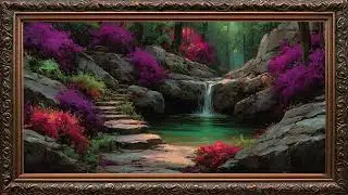 Peaceful Small Waterfall | Free 4K Screensaver | Frame TV ART | Golden Framed TV Art | 4K wallpaper