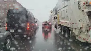 Driving through snow in New York City 