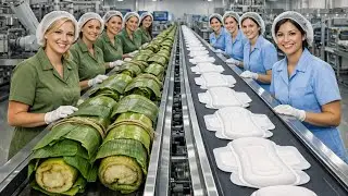 Most Satisfying Industrial Production Line | Modern Factory Process: Banana Fiber Sanitary Pads